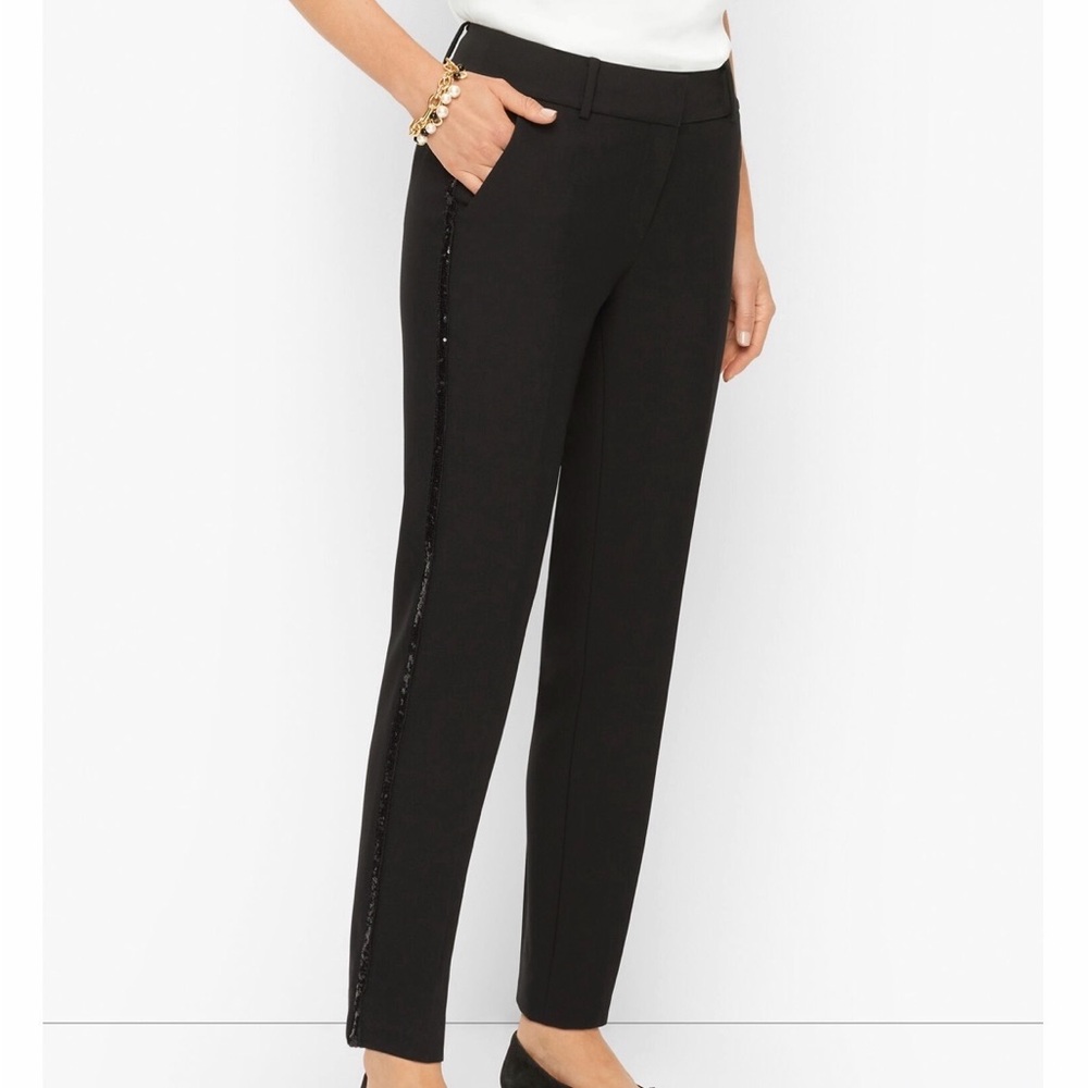 Talbots Hampshire Ankle Pant Black with sequin stripe. New with Tags Ladies SZ 8